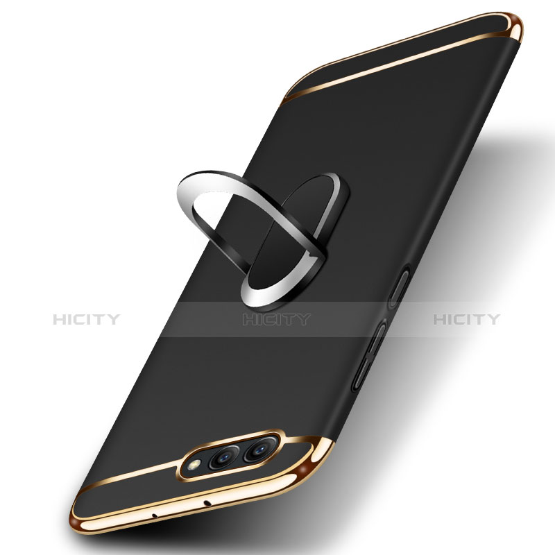 Funda Bumper Lujo Marco de Metal y Plastico con Anillo de dedo Soporte para Huawei Honor View 10 Negro