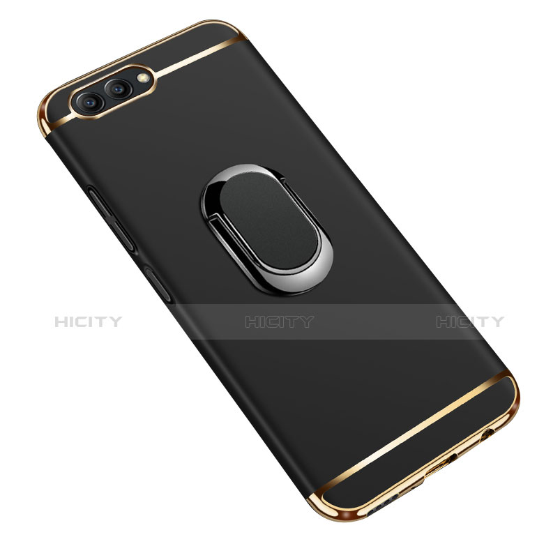 Funda Bumper Lujo Marco de Metal y Plastico con Anillo de dedo Soporte para Huawei Honor View 10 Negro