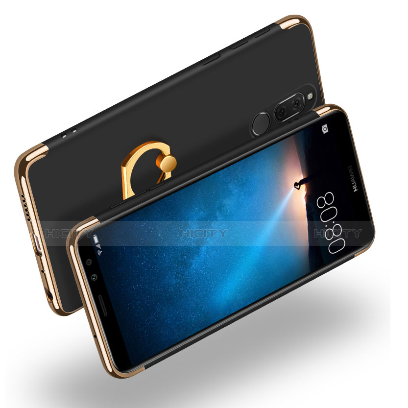 Funda Bumper Lujo Marco de Metal y Plastico con Anillo de dedo Soporte para Huawei Mate 10 Lite Negro