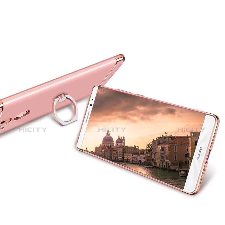 Funda Bumper Lujo Marco de Metal y Plastico con Anillo de dedo Soporte para Huawei Mate 8 Oro Rosa