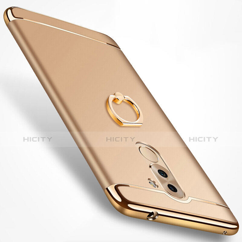 Funda Bumper Lujo Marco de Metal y Plastico con Anillo de dedo Soporte para Huawei Mate 9 Lite Oro