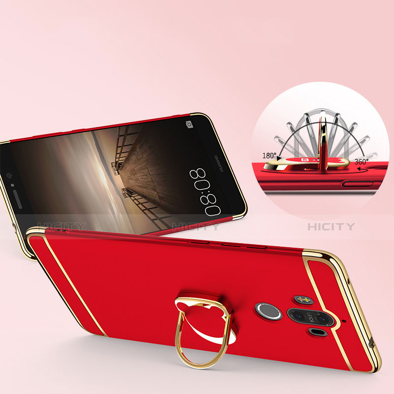 Funda Bumper Lujo Marco de Metal y Plastico con Anillo de dedo Soporte para Huawei Mate 9 Rojo