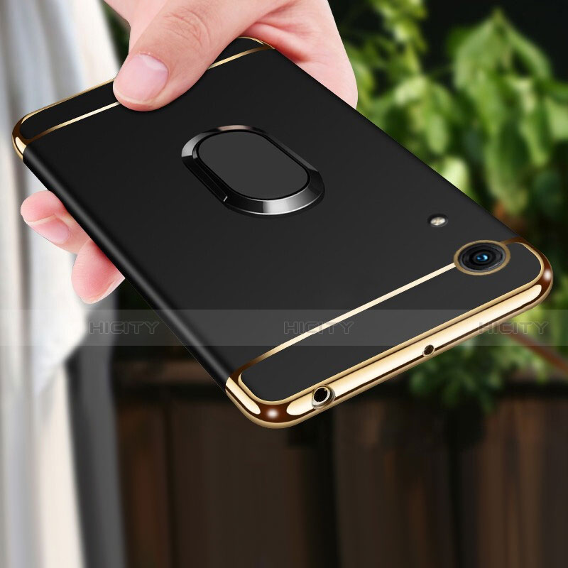 Funda Bumper Lujo Marco de Metal y Plastico con Anillo de dedo Soporte para Huawei Y6 (2019) Negro