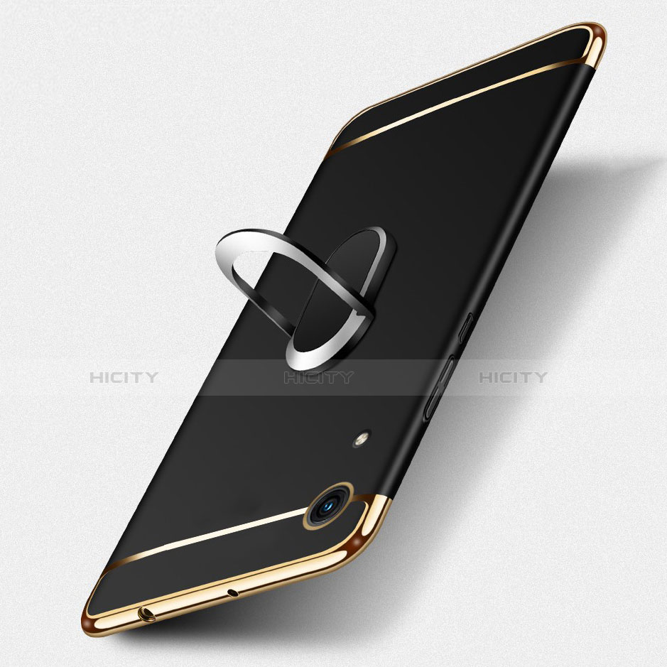 Funda Bumper Lujo Marco de Metal y Plastico con Anillo de dedo Soporte para Huawei Y6 Pro (2019) Negro