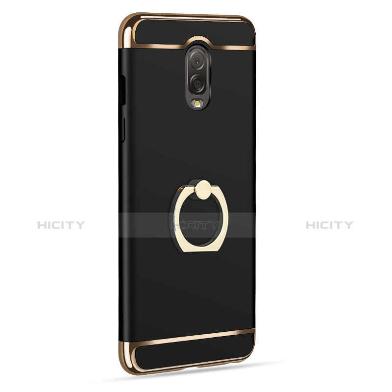 Funda Bumper Lujo Marco de Metal y Plastico con Anillo de dedo Soporte para Samsung Galaxy C8 C710F Negro