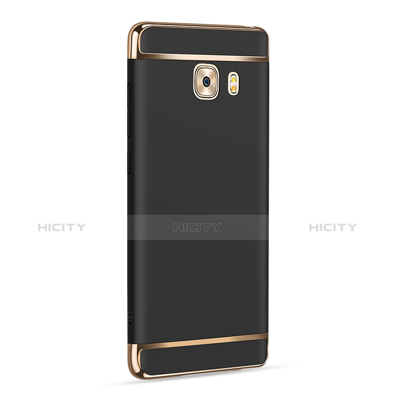 Funda Bumper Lujo Marco de Metal y Plastico con Anillo de dedo Soporte para Samsung Galaxy C9 Pro C9000 Negro