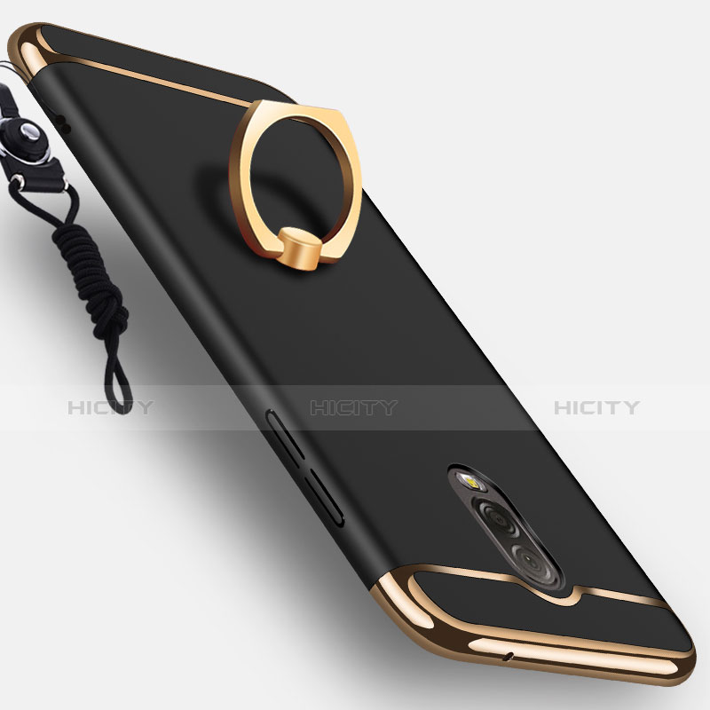 Funda Bumper Lujo Marco de Metal y Plastico con Anillo de dedo Soporte para Samsung Galaxy J7 Plus Negro