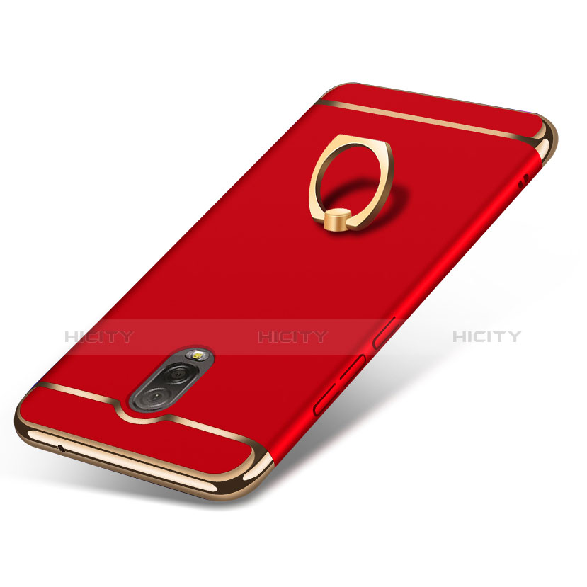 Funda Bumper Lujo Marco de Metal y Plastico con Anillo de dedo Soporte para Samsung Galaxy J7 Plus Rojo