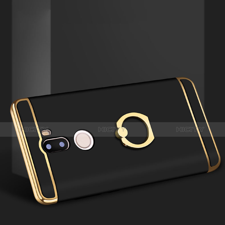 Funda Bumper Lujo Marco de Metal y Plastico con Anillo de dedo Soporte para Xiaomi Mi 5S Plus Negro