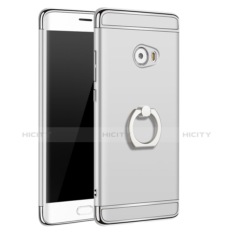 Funda Bumper Lujo Marco de Metal y Plastico con Anillo de dedo Soporte para Xiaomi Mi Note 2 Plata