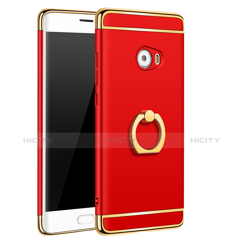 Funda Bumper Lujo Marco de Metal y Plastico con Anillo de dedo Soporte para Xiaomi Mi Note 2 Rojo
