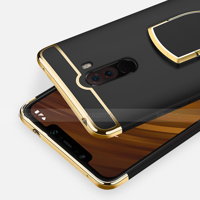 Funda Bumper Lujo Marco de Metal y Plastico con Anillo de dedo Soporte para Xiaomi Pocophone F1 Negro