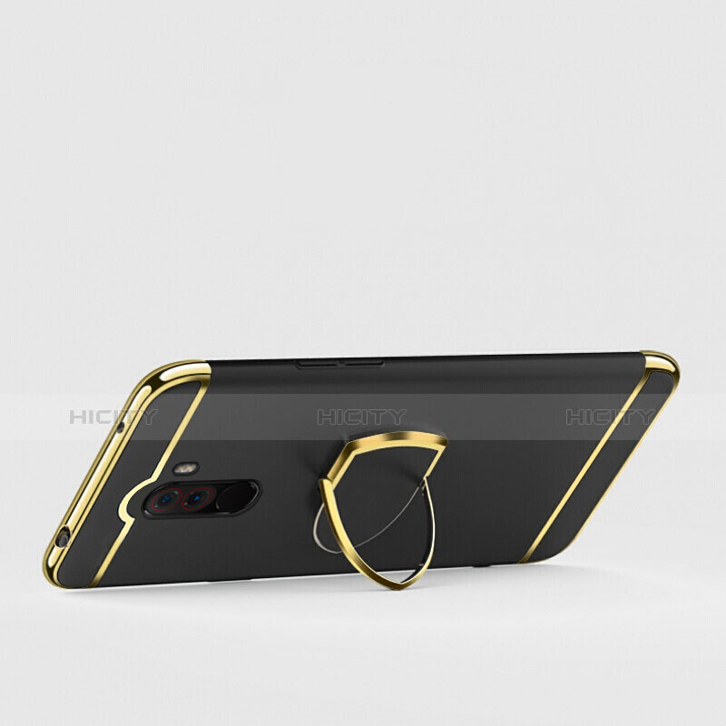 Funda Bumper Lujo Marco de Metal y Plastico con Anillo de dedo Soporte para Xiaomi Pocophone F1 Negro