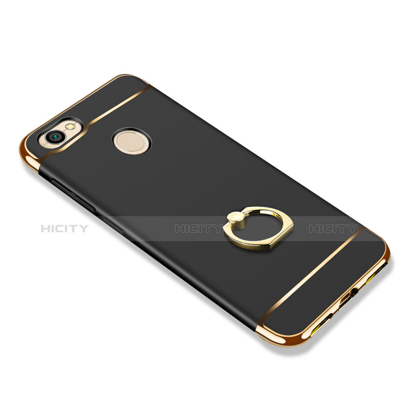 Funda Bumper Lujo Marco de Metal y Plastico con Anillo de dedo Soporte para Xiaomi Redmi Note 5A Prime Negro