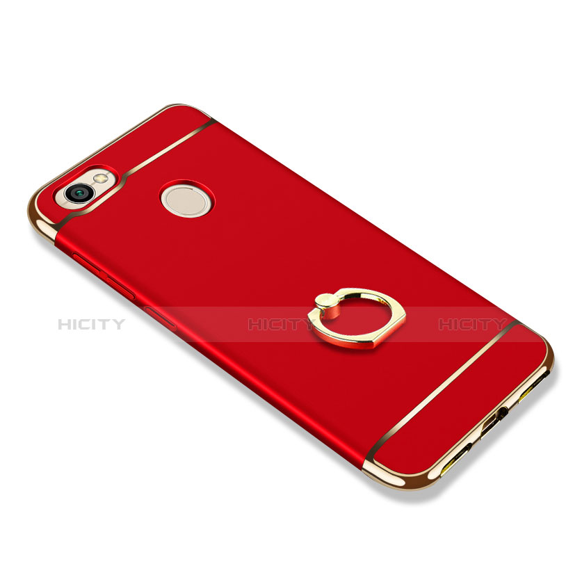 Funda Bumper Lujo Marco de Metal y Plastico con Anillo de dedo Soporte para Xiaomi Redmi Note 5A Pro Rojo