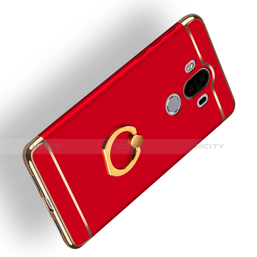 Funda Bumper Lujo Marco de Metal y Plastico con Anillo de dedo Soporte Q04 para Huawei Mate 9 Rojo