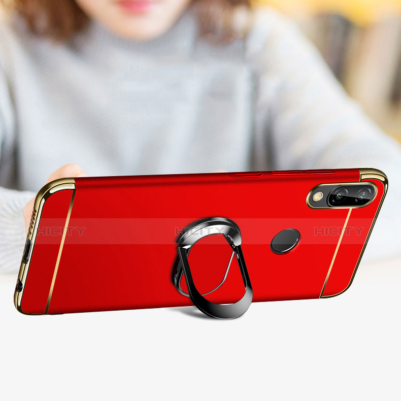 Funda Bumper Lujo Marco de Metal y Plastico con Magnetico Anillo de dedo Soporte para Huawei Nova 3i Rojo