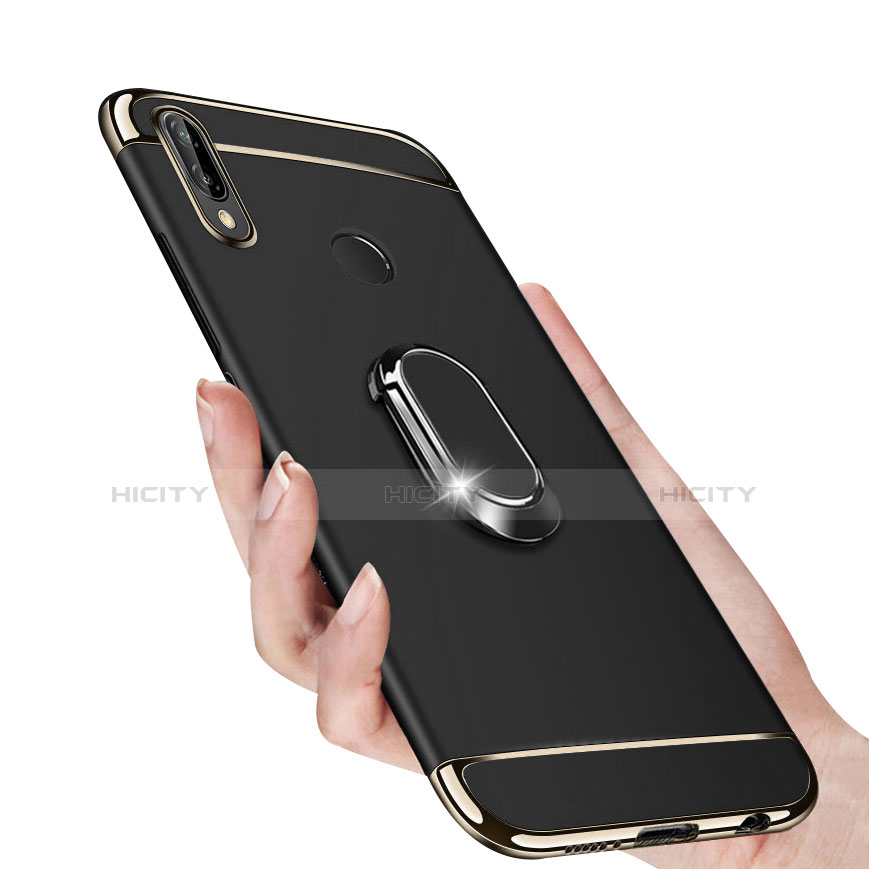 Funda Bumper Lujo Marco de Metal y Plastico con Magnetico Anillo de dedo Soporte para Huawei P Smart+ Plus Negro