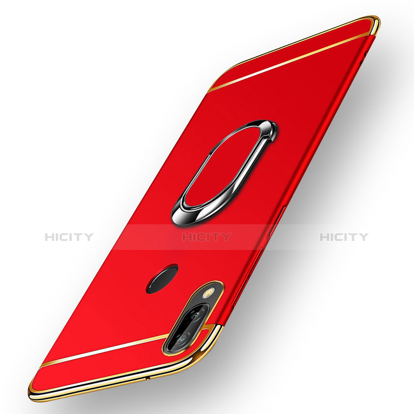 Funda Bumper Lujo Marco de Metal y Plastico con Magnetico Anillo de dedo Soporte para Huawei P Smart+ Plus Rojo