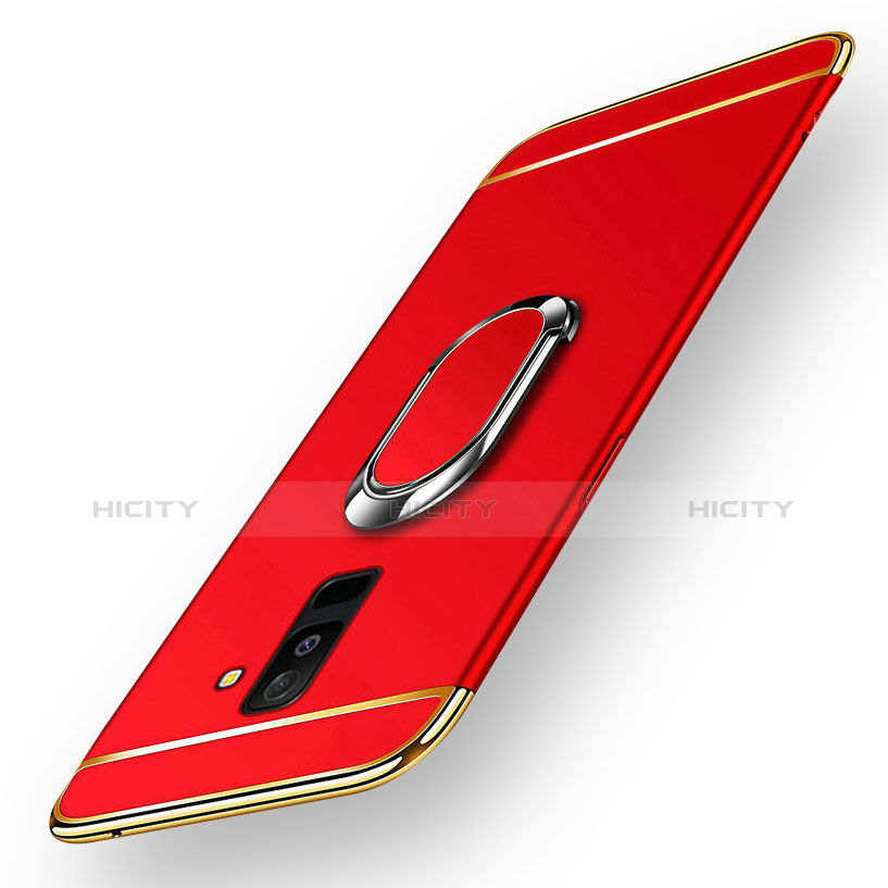 Funda Bumper Lujo Marco de Metal y Plastico con Magnetico Anillo de dedo Soporte para Samsung Galaxy A6 Plus (2018) Rojo