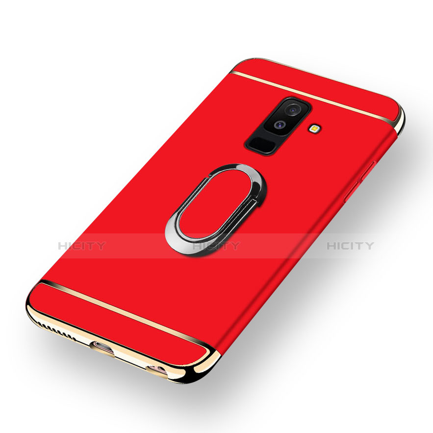 Funda Bumper Lujo Marco de Metal y Plastico con Magnetico Anillo de dedo Soporte para Samsung Galaxy A6 Plus (2018) Rojo