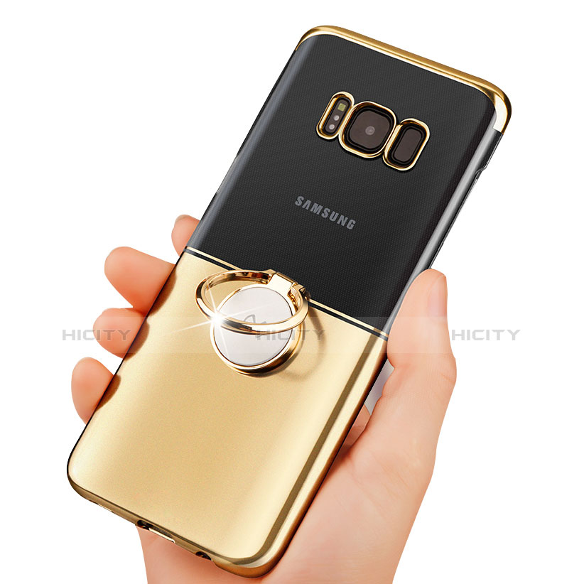 Funda Bumper Lujo Marco de Metal y Plastico con Magnetico Anillo de dedo Soporte para Samsung Galaxy S8 Oro
