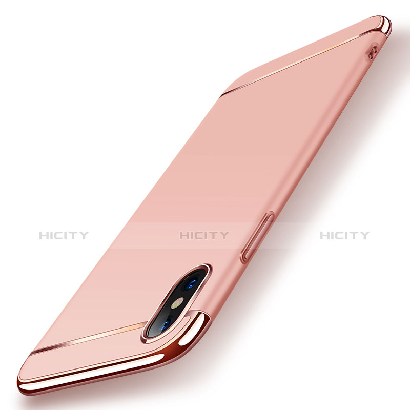 Funda Bumper Lujo Marco de Metal y Plastico M01 para Apple iPhone Xs Max Oro Rosa