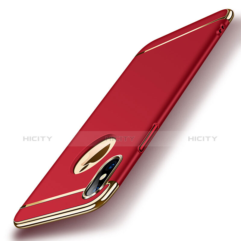 Funda Bumper Lujo Marco de Metal y Plastico para Apple iPhone X Rojo