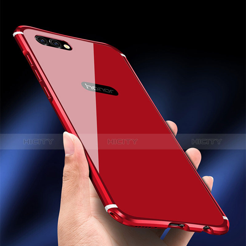 Funda Bumper Lujo Marco de Metal y Plastico para Huawei Honor View 10 Rojo