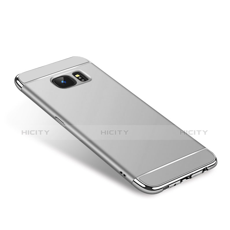 Funda Bumper Lujo Marco de Metal y Plastico para Samsung Galaxy S7 Edge G935F Plata