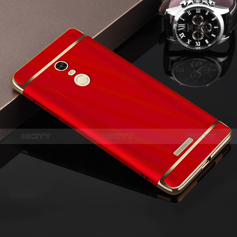 Funda Bumper Lujo Marco de Metal y Plastico para Xiaomi Redmi Note 3 Rojo