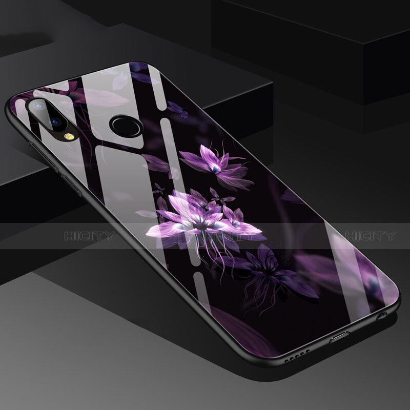 Funda Bumper Silicona Espejo Flores Carcasa para Huawei Nova 3e Morado