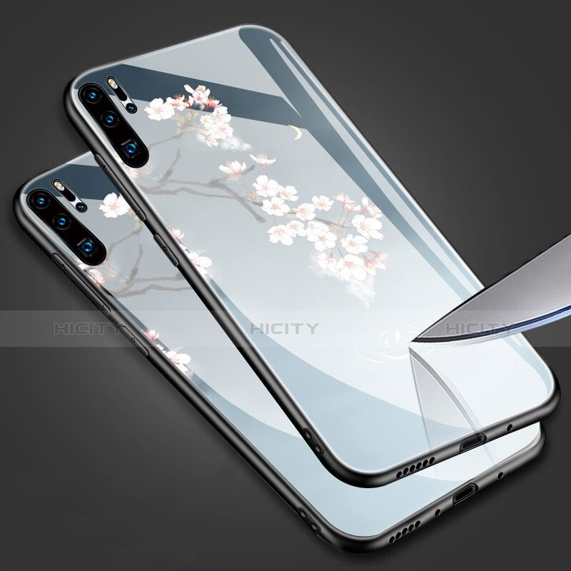 Funda Bumper Silicona Espejo Flores Carcasa para Huawei P30 Pro Azul Cielo