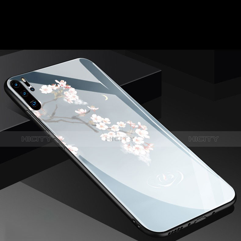 Funda Bumper Silicona Espejo Flores Carcasa para Huawei P30 Pro Azul Cielo