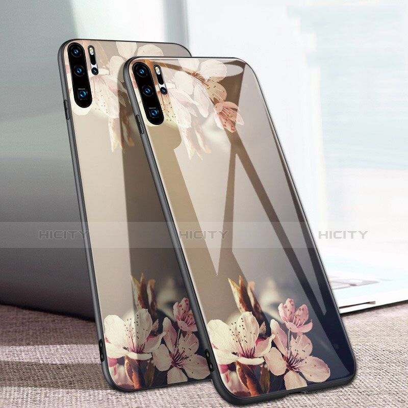 Funda Bumper Silicona Espejo Flores Carcasa para Huawei P30 Pro Oro