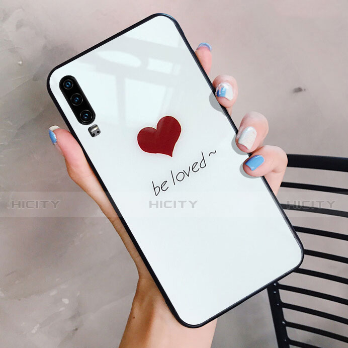 Funda Bumper Silicona Gel Espejo Amor Corazon Love Carcasa para Huawei P30 Blanco