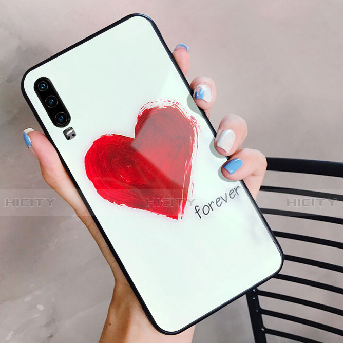 Funda Bumper Silicona Gel Espejo Amor Corazon Love Carcasa para Huawei P30 Rosa Roja