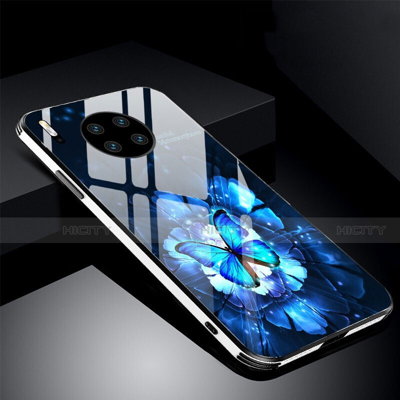 Funda Bumper Silicona Gel Espejo Flores Carcasa C01 para Huawei Mate 30 5G Azul