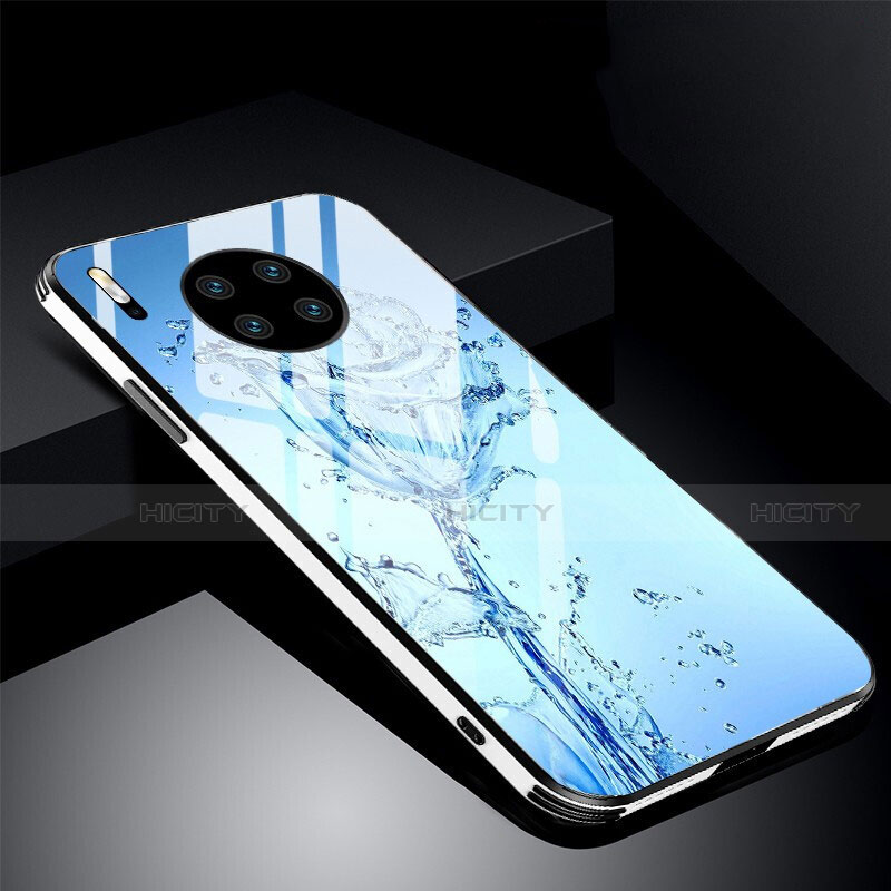 Funda Bumper Silicona Gel Espejo Flores Carcasa C01 para Huawei Mate 30 Pro 5G Azul Cielo