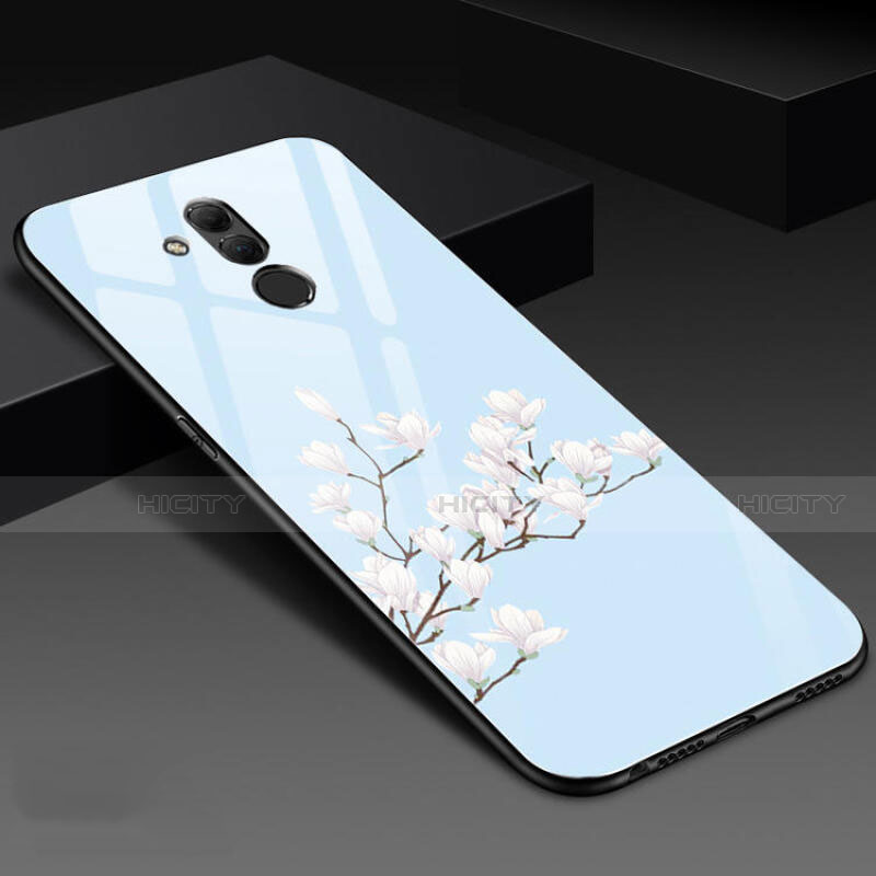 Funda Bumper Silicona Gel Espejo Flores Carcasa H02 para Huawei Mate 20 Lite Azul Cielo