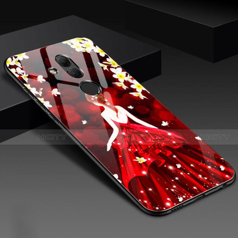 Funda Bumper Silicona Gel Espejo Flores Carcasa H02 para Huawei Mate 20 Lite Rojo