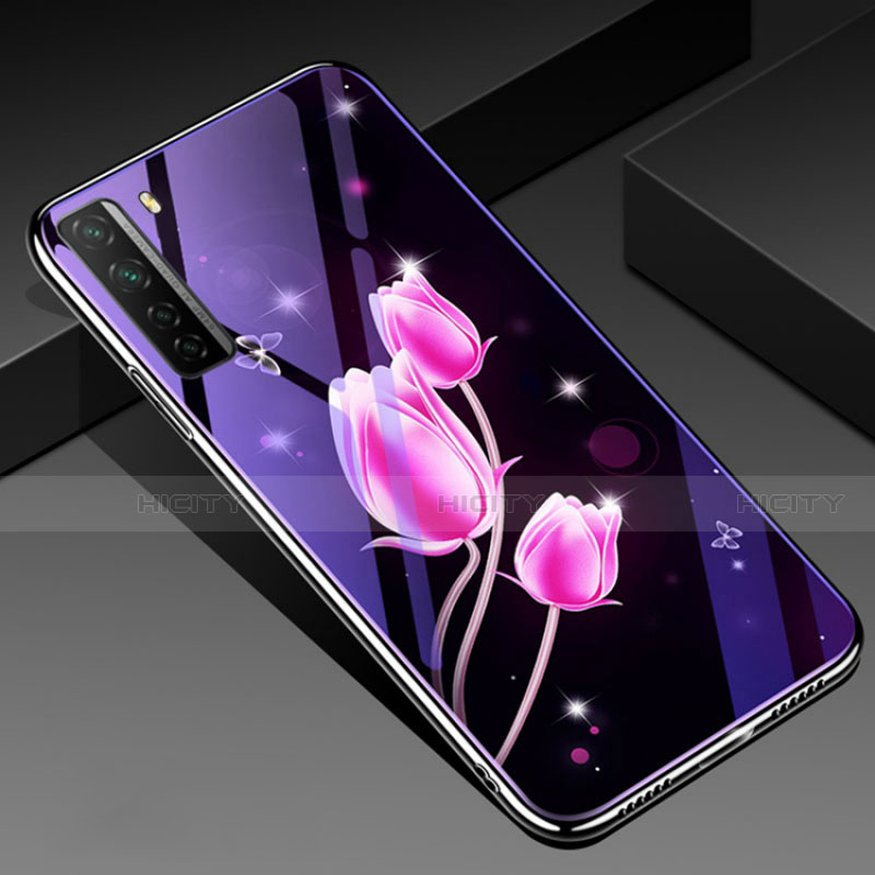 Funda Bumper Silicona Gel Espejo Flores Carcasa K01 para Huawei Nova 7 SE 5G Rosa