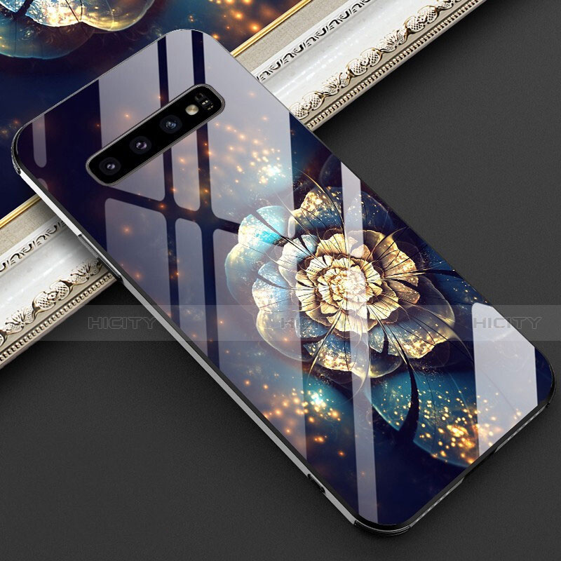 Funda Bumper Silicona Gel Espejo Flores Carcasa K01 para Samsung Galaxy S10 Plus Marron