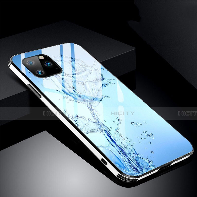 Funda Bumper Silicona Gel Espejo Flores Carcasa M01 para Apple iPhone 11 Pro Azul Cielo