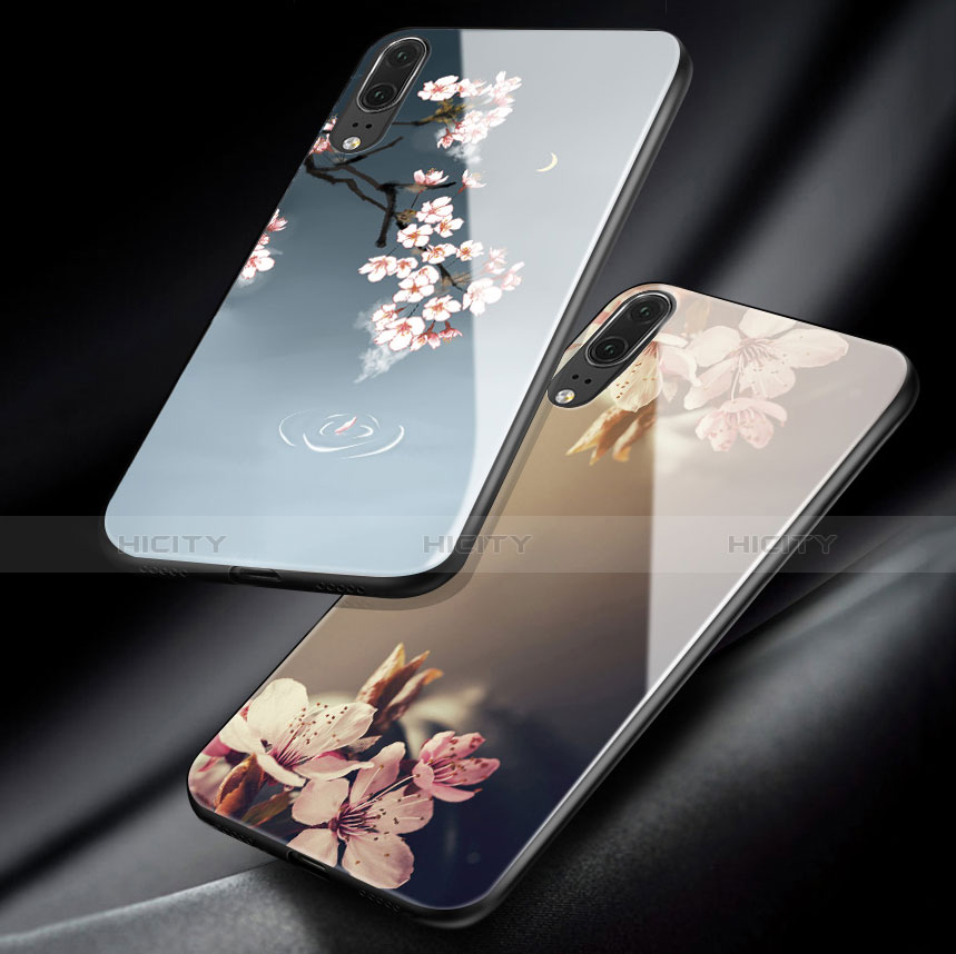 Funda Bumper Silicona Gel Espejo Flores Carcasa P01 para Huawei P20