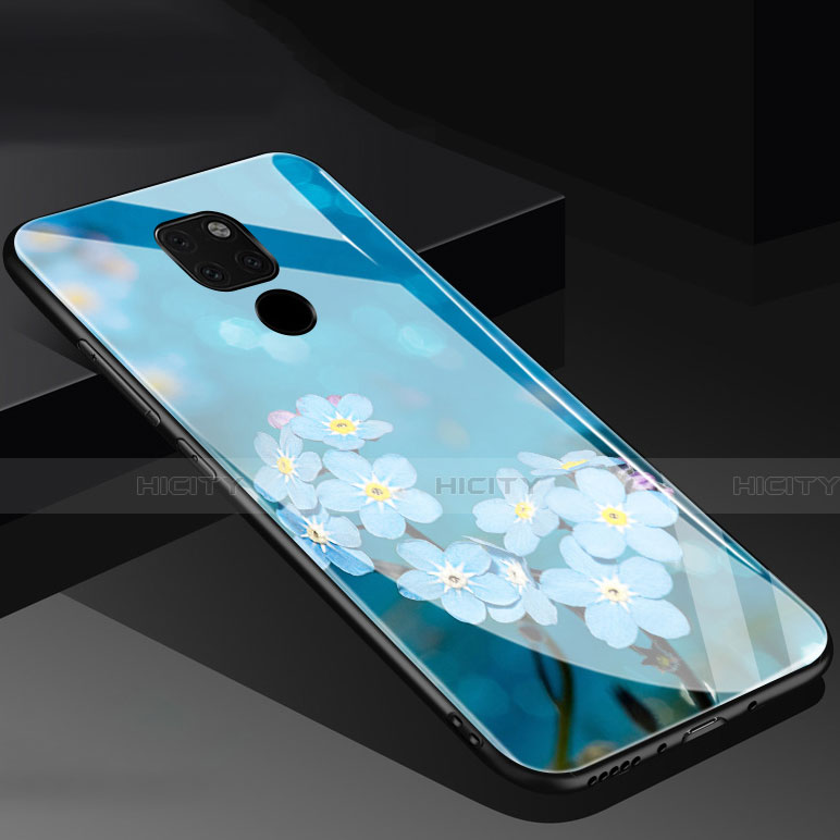 Funda Bumper Silicona Gel Espejo Flores Carcasa para Huawei Mate 20 Azul