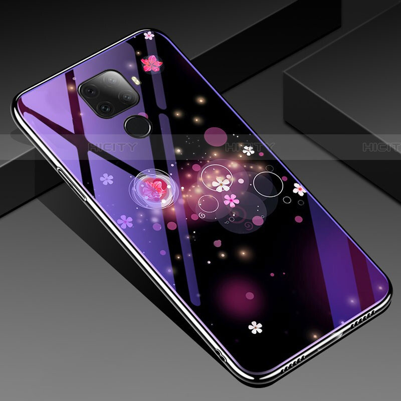 Funda Bumper Silicona Gel Espejo Flores Carcasa para Huawei Mate 30 Lite Morado