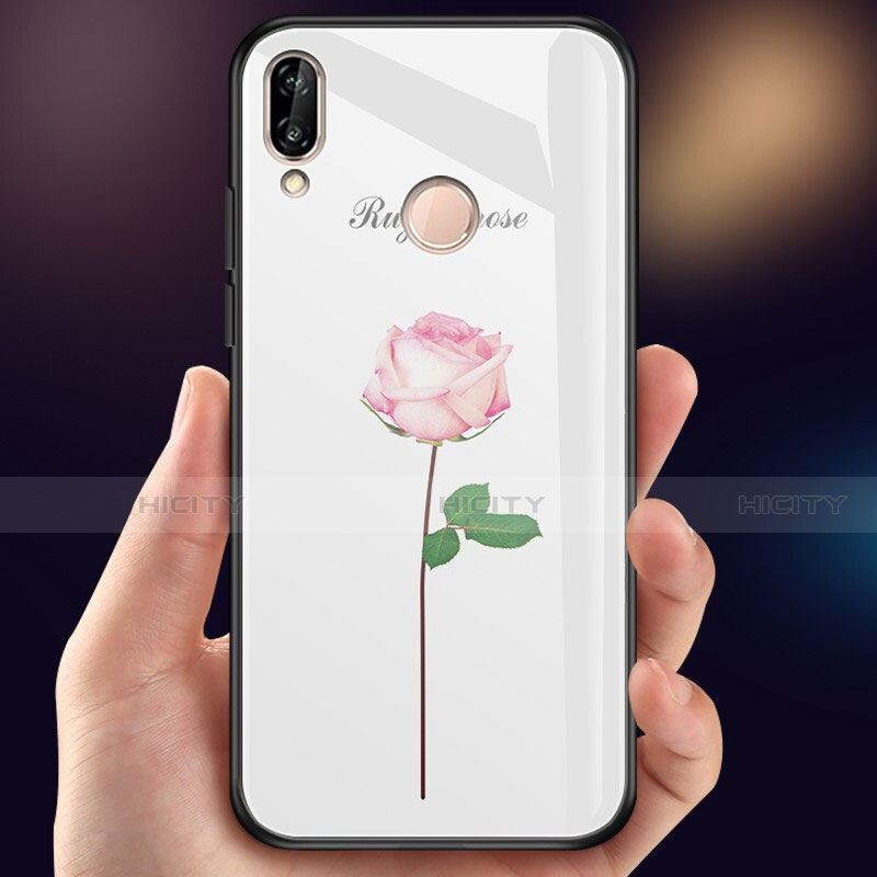 Funda Bumper Silicona Gel Espejo Flores Carcasa para Huawei P20 Lite Rosa