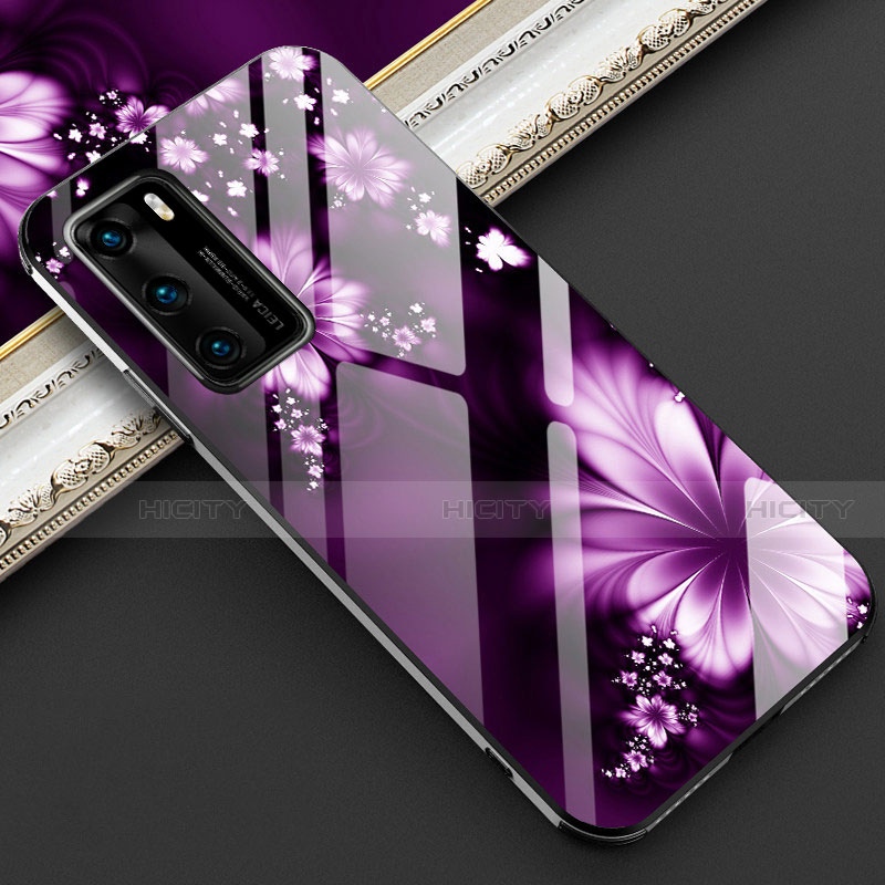 Funda Bumper Silicona Gel Espejo Flores Carcasa para Huawei P40