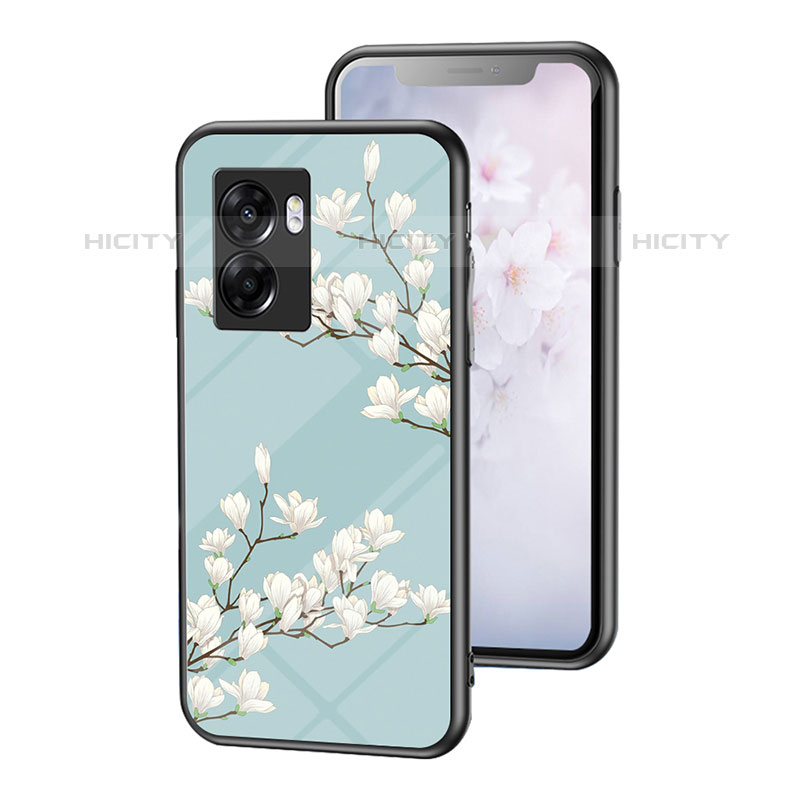 Funda Bumper Silicona Gel Espejo Flores Carcasa para OnePlus Nord N300 5G Cian